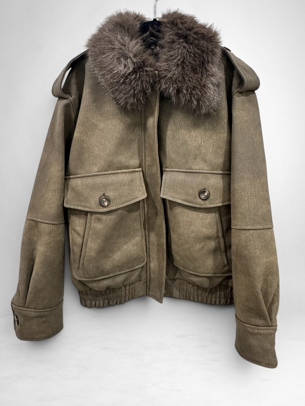 Zara Removable Collar Faux Suede Jacket